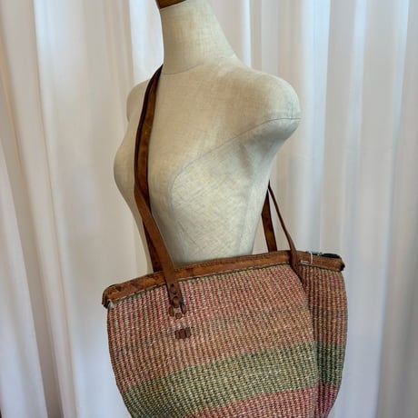 VINTAGE レザー×ストローBAG