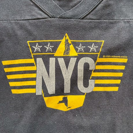 80s MADE IN USA NYC フットボール デザイン 七分 袖ロンTEE