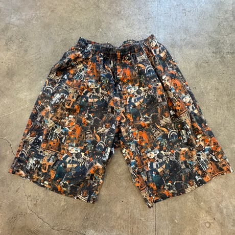 80s 初期　stussy 黒タグ 宗教柄 ビーチショーツ　special item