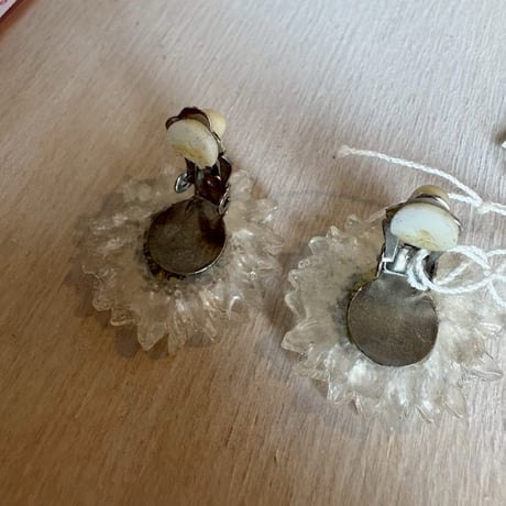 antique クリア　２トーン　お花　イヤリング