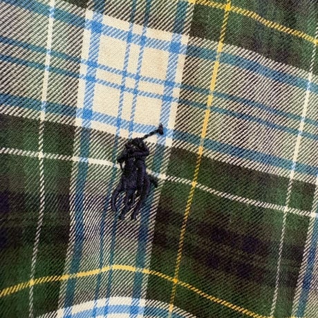 90s Ralph Lauren ネイビー×グリーン基調 大ぶりチェックシャツ