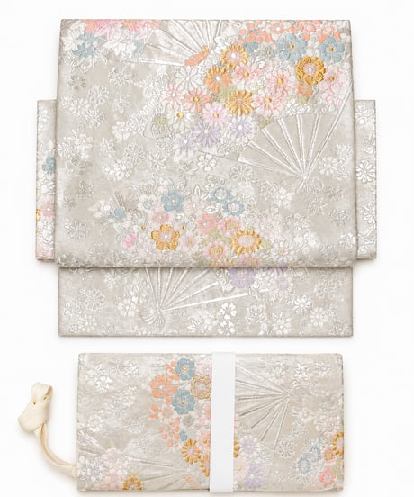 2部式 袋帯| 上品な銀地に咲く優彩花模様 |らくらく着物　らくらく帯