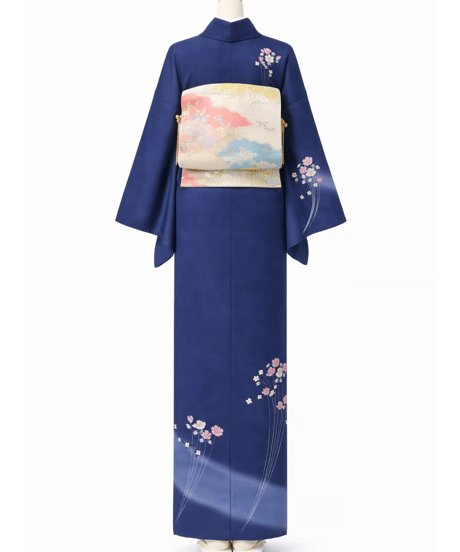 訪問着　濃紺　桜流水訪問着｜らくらく着物