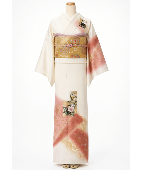正絹 訪問着 | やわらか桃暈し花雅 上品 金彩花文様 |らくらく着物
