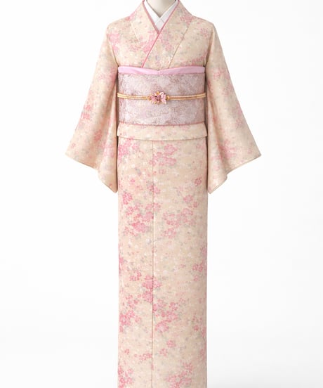 小紋 正絹　桜花文様 上品アイボリー ｜らくらく着物