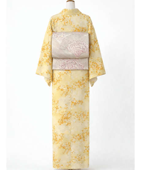 洗える小紋｜優彩桜花文様 淡黄地｜らくらく着物