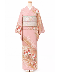 正絹 訪問着| 淡桜ピンク×金彩花柄の華やか上品 優彩花霞文様｜らくらく着物