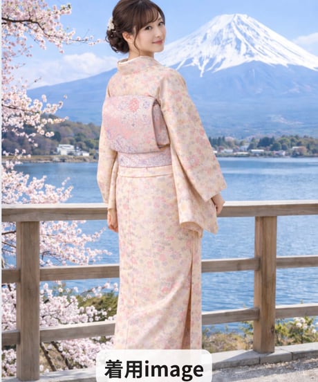 小紋 正絹　桜花文様 上品アイボリー ｜らくらく着物