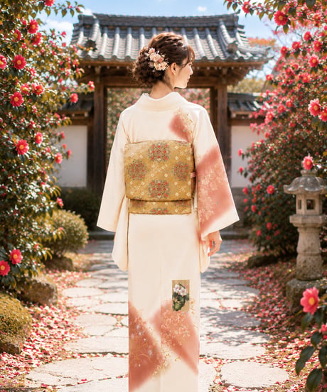 正絹 訪問着 | やわらか桃暈し花雅 上品 金彩花文様 |らくらく着物