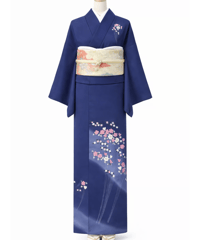 訪問着　濃紺　桜流水訪問着｜らくらく着物