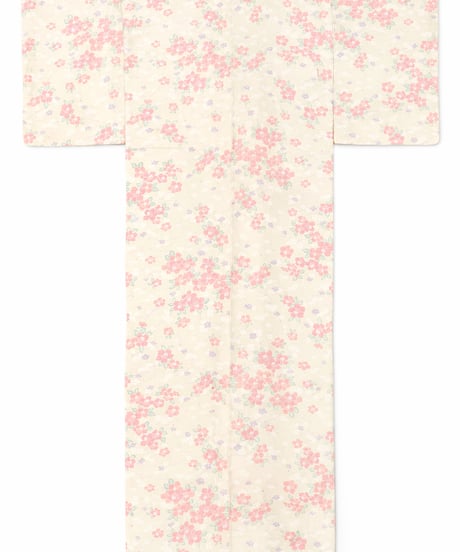 小紋 正絹　桜花文様 上品アイボリー ｜らくらく着物