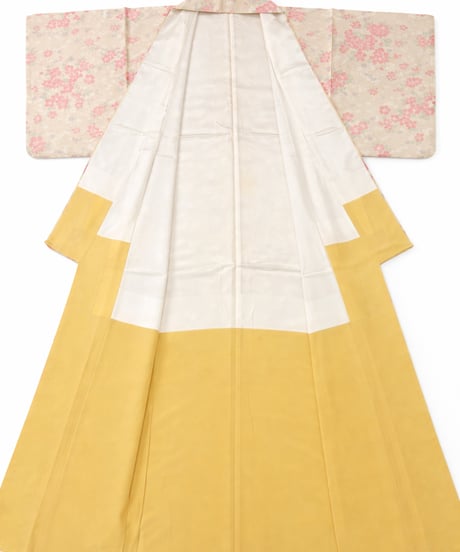 小紋 正絹　桜花文様 上品アイボリー ｜らくらく着物