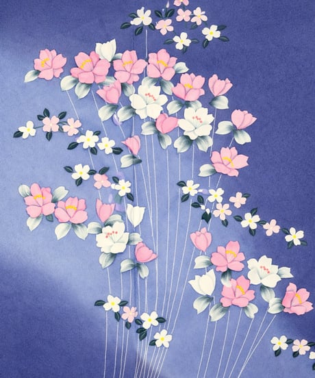 訪問着　濃紺　桜流水訪問着｜らくらく着物