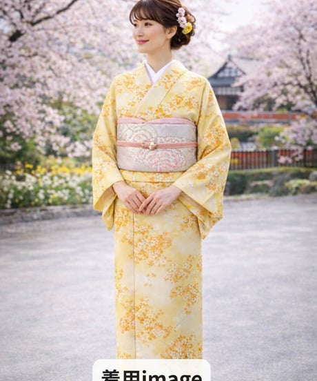洗える小紋｜優彩桜花文様 淡黄地｜らくらく着物