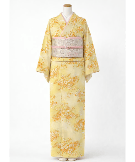 洗える小紋｜優彩桜花文様 淡黄地｜らくらく着物