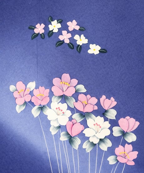 訪問着　濃紺　桜流水訪問着｜らくらく着物