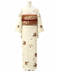 洗える小紋|上品ベージュ×牡丹花柄｜大人可愛い万能着物｜らくらく着物