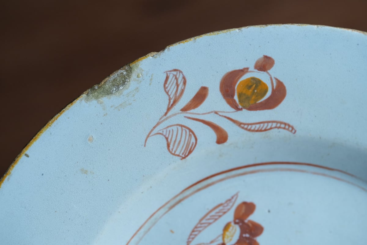 修復あり 18世紀 デルフト ファイアンス白錫釉 赤絵リム皿 / 1700年代