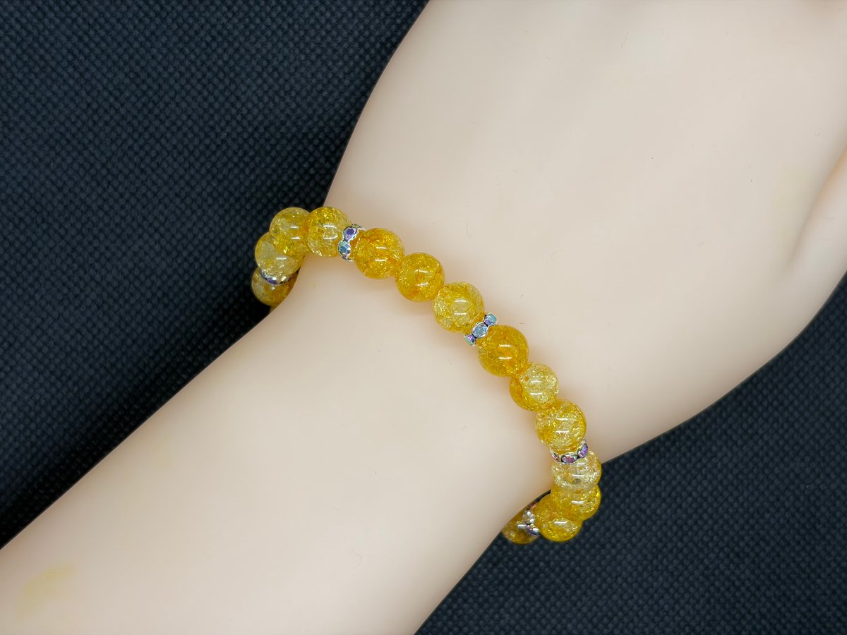 0123】クラック入り水晶（イエロー）8mmブレスレット☪️15.5cm