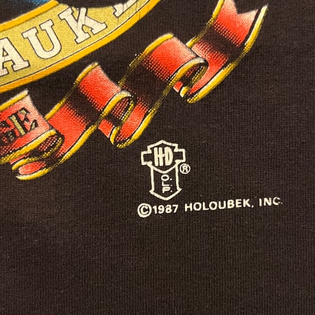 80s Harley-Davidson "BLACK RIVER FALLS, WISCONSIN" プリントTシャツ