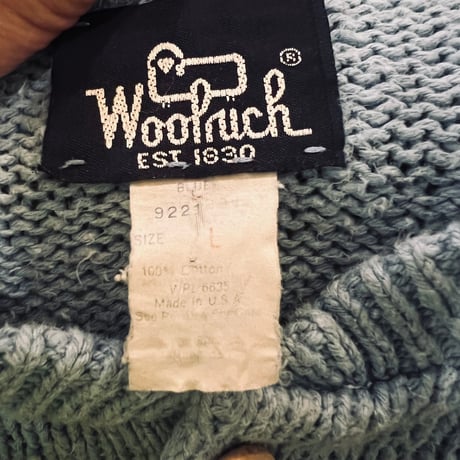 80〜90s Woolrich ヘンリーネックコットンニットセーター
