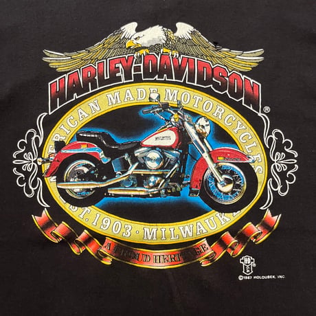 80s Harley-Davidson "BLACK RIVER FALLS, WISCONSIN" プリントTシャツ