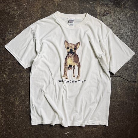 00s GILDAN "Why You Callin' Tiny?" 犬プリントTシャツ