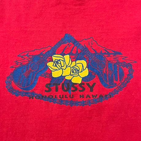 90s STUSSY "HONOLULU HAWAII" プリンントTシャツ 紺タグ