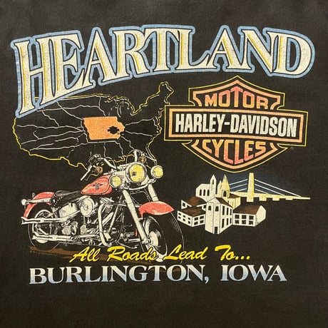 90s Harley-Davidson "HEARTLAND" ロングスリーブヘンリーTシャツ