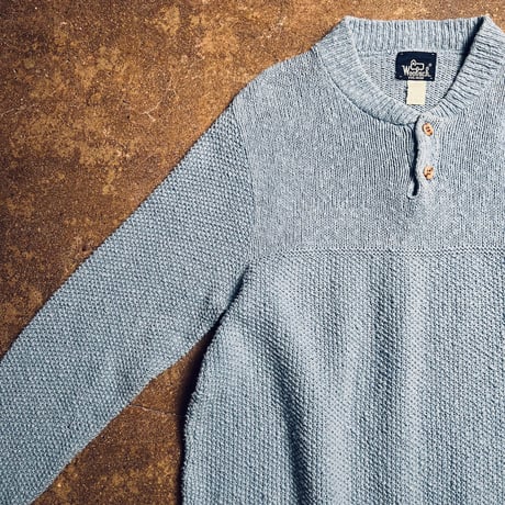80〜90s Woolrich ヘンリーネックコットンニットセーター