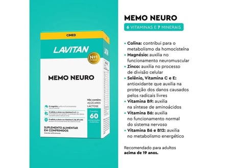 Suplemento Alimentar Lavitan Memo Neuro 60 Comprimidos Revestidos
