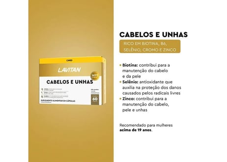 Suplemento Alimentar Lavitan Cabelos e Unhas 60 Cápsulas
