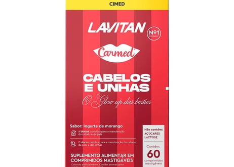 Suplemento Alimentar Lavitan x Carmed Cabelos e Unhas 60 Comprimidos Mastigáveis