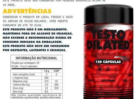 Suplemento Kit Testo (120 cápsulas) + Testo Dilated (120 cápsulas)