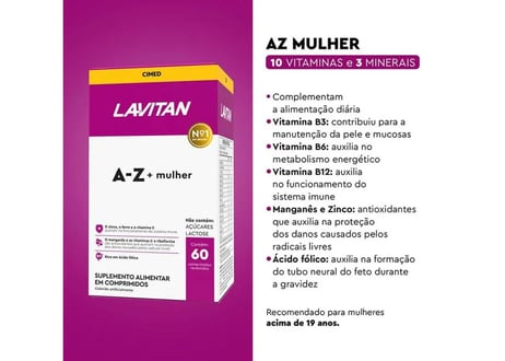 Suplemento Alimentar Lavitan A-Z + Mulher 60 Comprimidos Revestidos