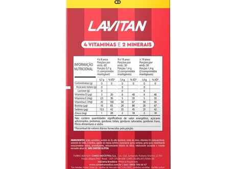 Suplemento Alimentar Lavitan x Carmed Cabelos e Unhas 60 Comprimidos Mastigáveis