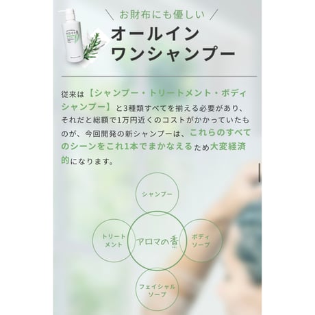安心シャンプー　アロマの香り　(¥3,080/300ml) (¥7,700/900ml)