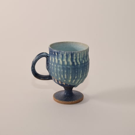 ハンドル付き葡萄酒カップミニ（青）[fuji pottery]