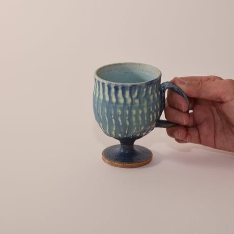 ハンドル付き葡萄酒カップミニ（青）[fuji pottery]