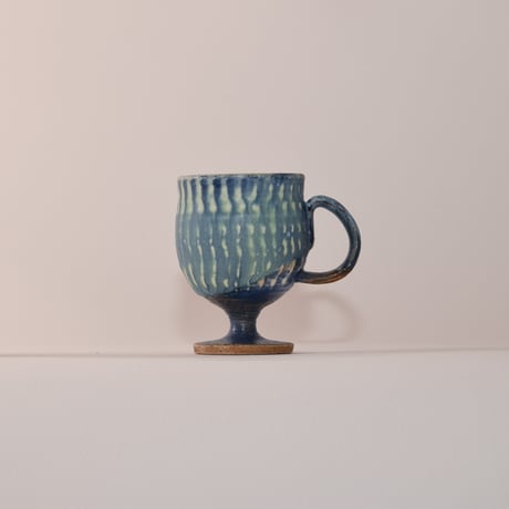 ハンドル付き葡萄酒カップミニ（青）[fuji pottery]