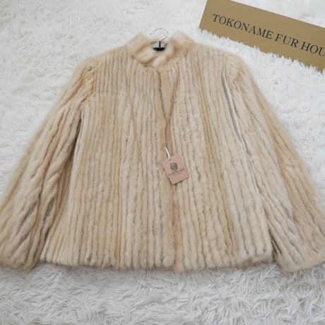 Pastel Mink Jacket Stripe Cutting Genuine Vintage Fur Japan