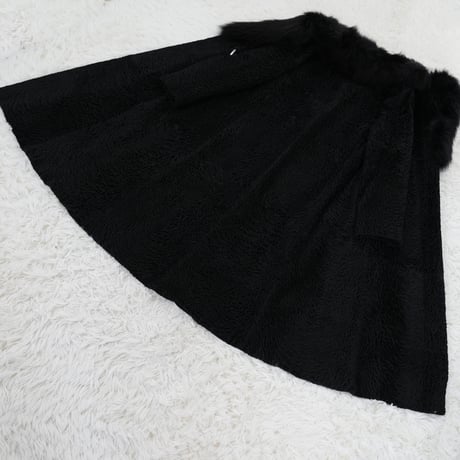 Astrakhan Fox Fur Trim Long Coat Genuine Vintage Fur Japan