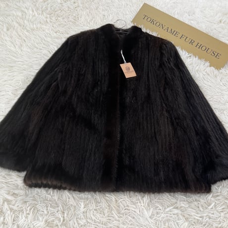 Dark Mink Jacket Stripe Cutting Genuine Vintage Fur Japan