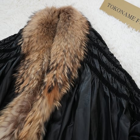 Lamb Leather Raccoon Fur Trim Dolman Sleeve Coat Gorgeous Vintage Fur Japan