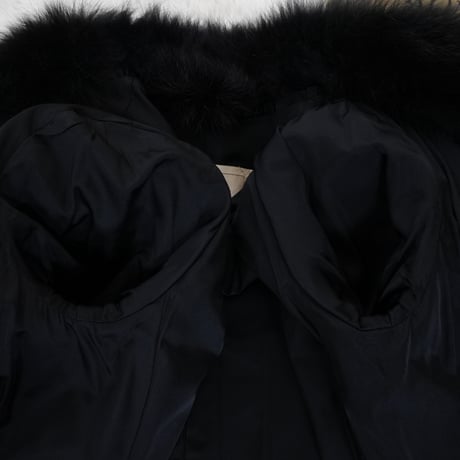 Astrakhan Fox Fur Trim Long Coat Genuine Vintage Fur Japan