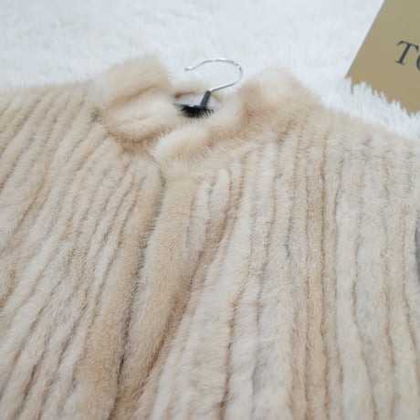 Pastel Mink Jacket Stripe Cutting Genuine Vintage Fur Japan