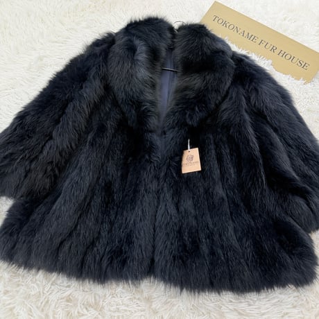 Blue Fox Navy Dyed Coat Soft and Fuffy Vintage Fur Japan