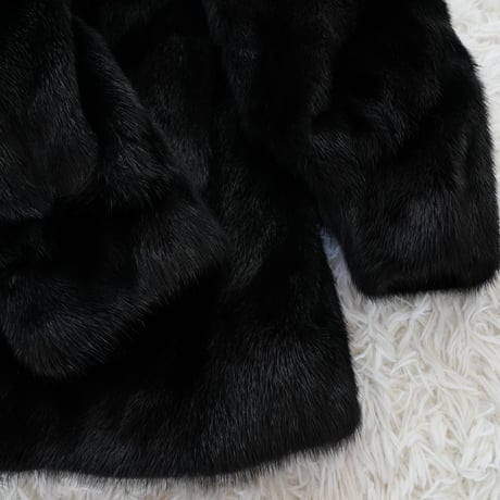Black Mink Coat - SAGA MINK Soft and Glossy Genuine Vintage Fur Japan