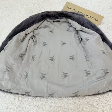 Silver Gray Dyed Cross Mink Fur Coat Genuine Vintage Fur Japan