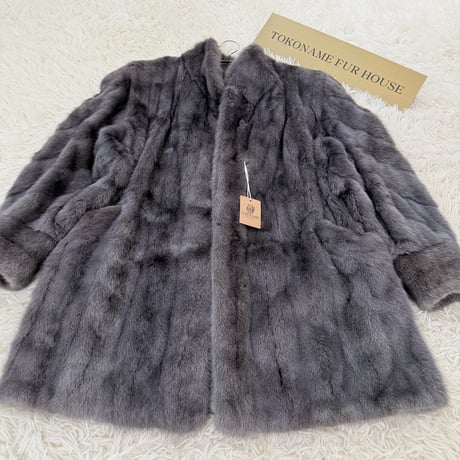 Silver Gray Dyed Cross Mink Fur Coat Genuine Vintage Fur Japan